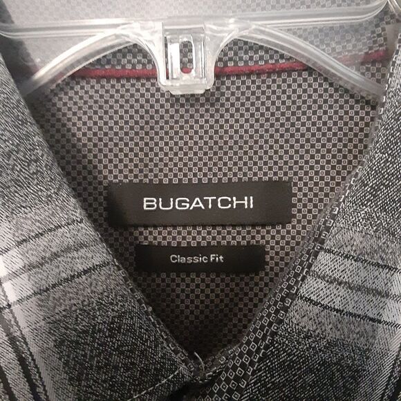 Bugatchi Classic Fit Adult Mens L Gray Plaid Long Sleeve Button Up Shirt - Picture 3 of 7
